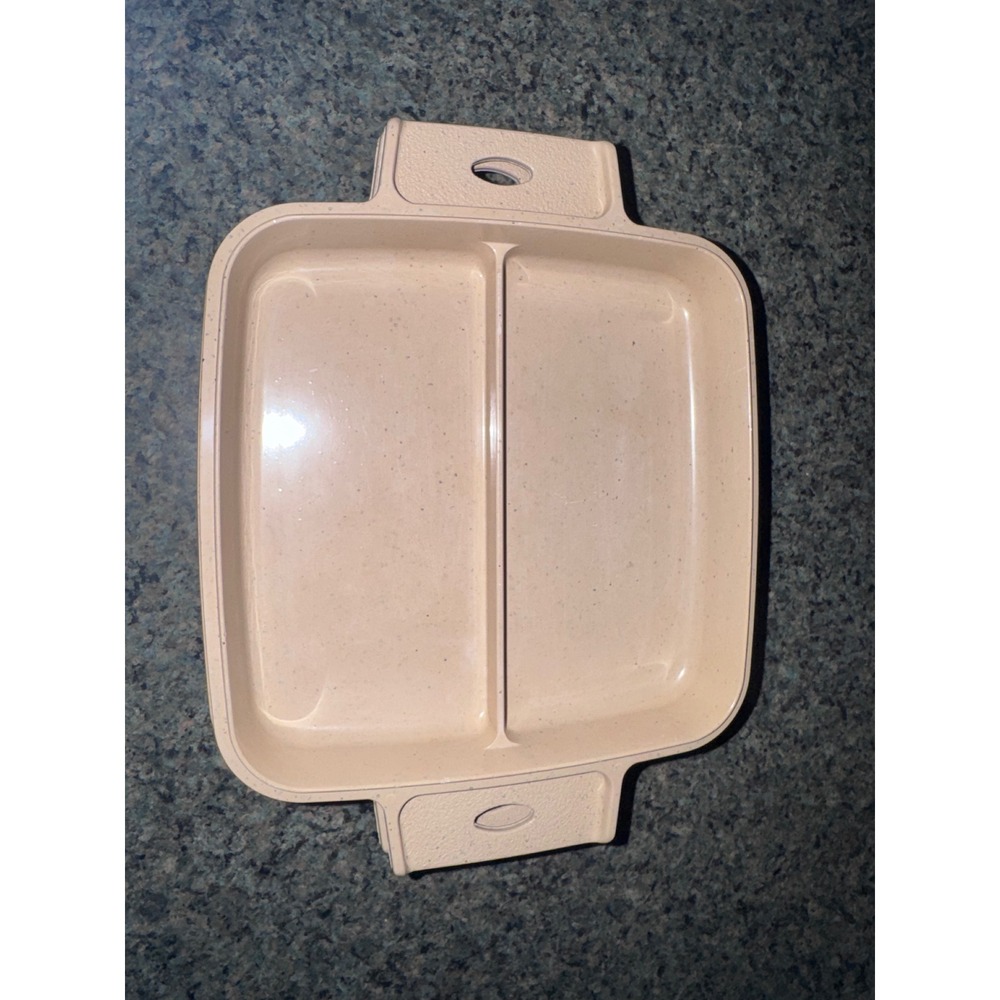 LittonWare Vintage Microwave Oven Cookware Set Tan Speckled Square Pan Lid 39274
